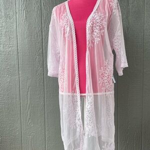 Iris White Sheer Embroidered Kimono Top